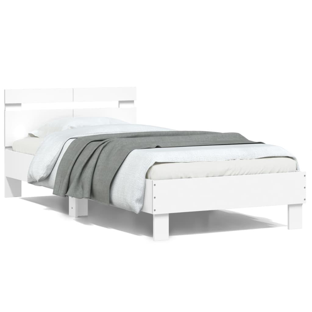 Sengeramme med sengegavl og LED-lys 100 x 200 cm hvid