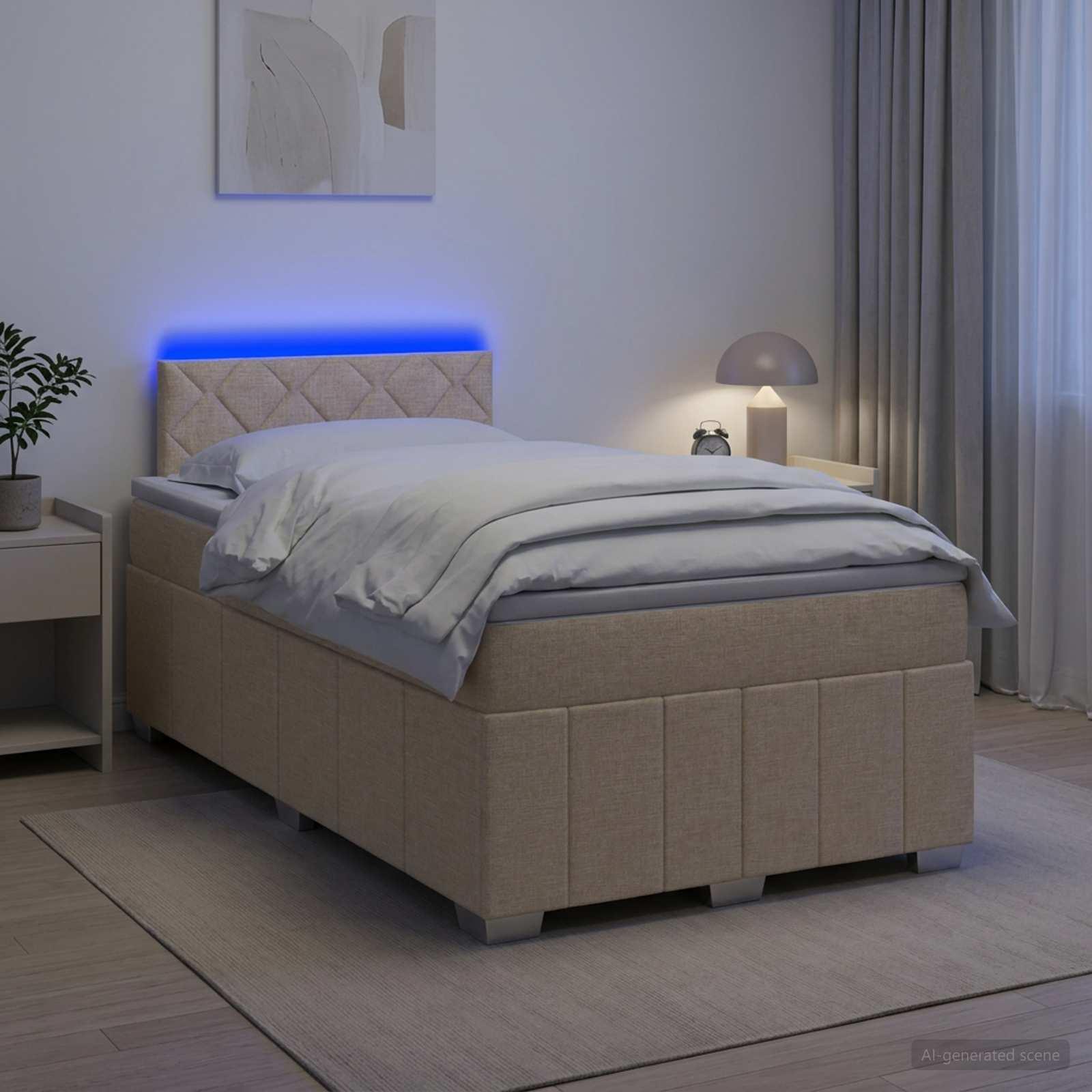 Seng med madras og topmadras 120 x 200 cm cremefarvet stof med LED