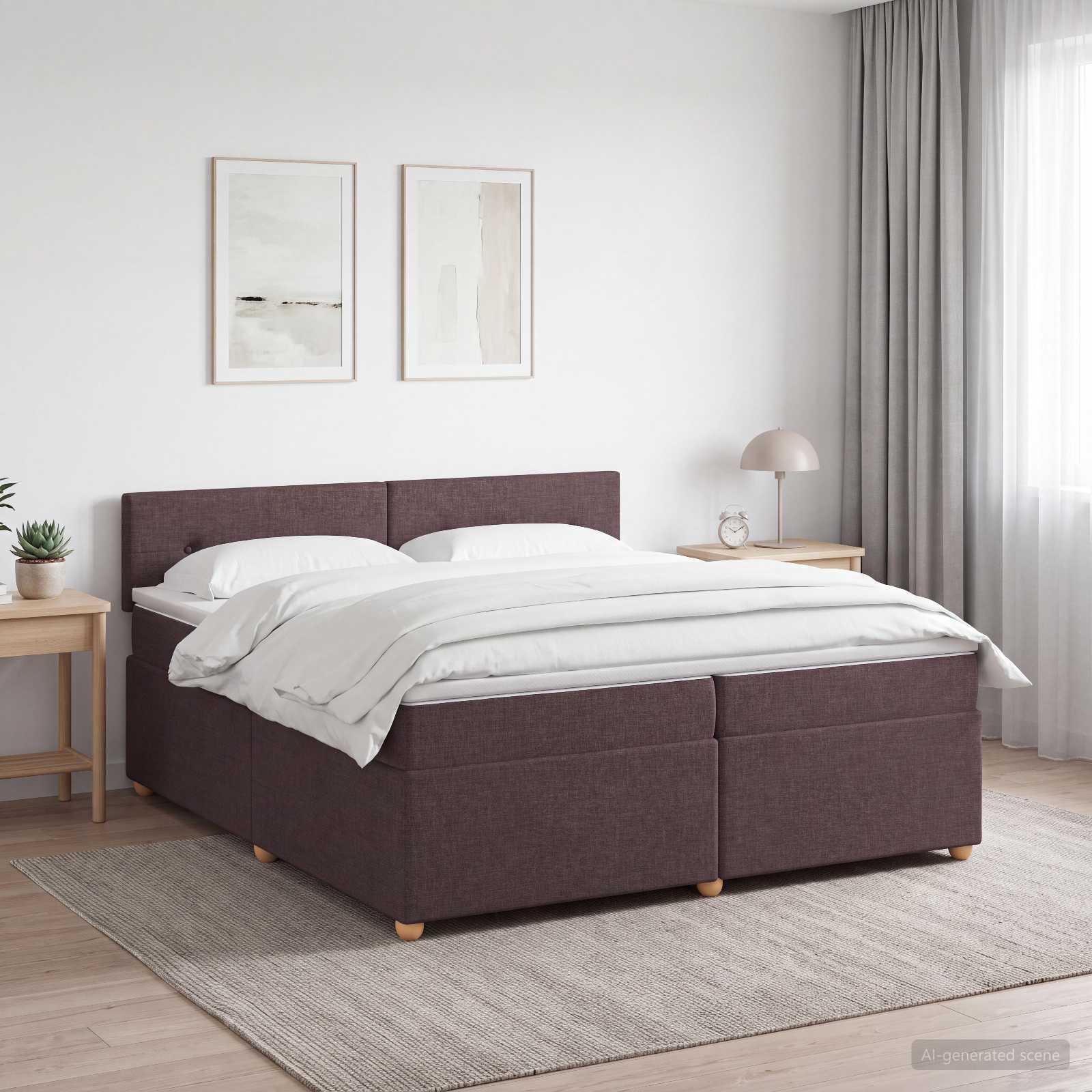 Kontinentalseng med topmadras 200 x 200 cm i stof - mørk brun