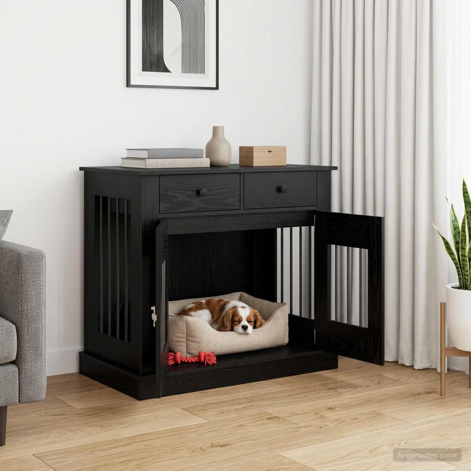 vidaXL Hundekasse møbel Sort eg 90 x 47,5 x 80 cm Konstrueret træ