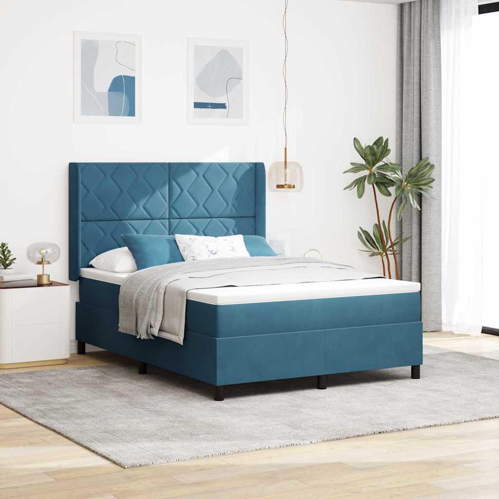 vidaXL Box spring seng med LED-lysstrimler Blå 160 x 200 cm Fløjl