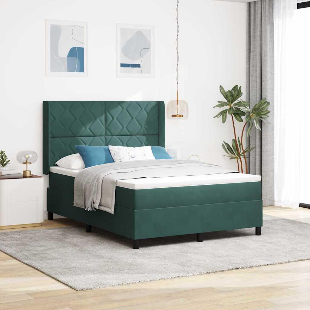 Kontinentalseng med hovedgærde 160 x 200 cm i mørkegrøn fløjl