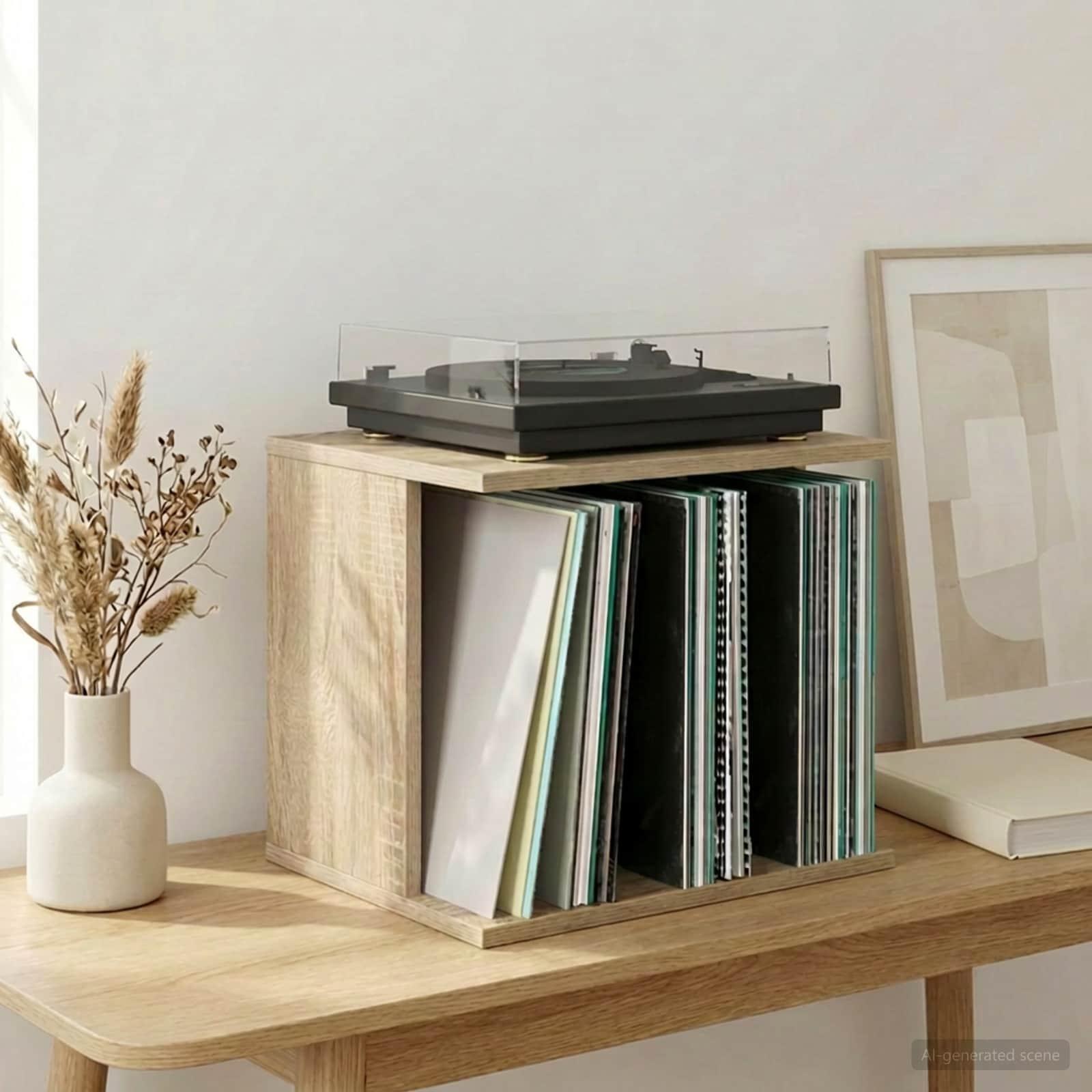 Opbevaring til vinylplader i Sonoma-eg 42 x 33 x 36 cm