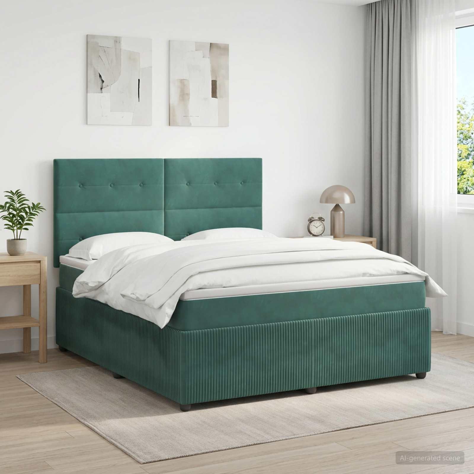 Kontinentalseng med madras og topmadras 160 x 200 cm i mørkegrøn fløjl