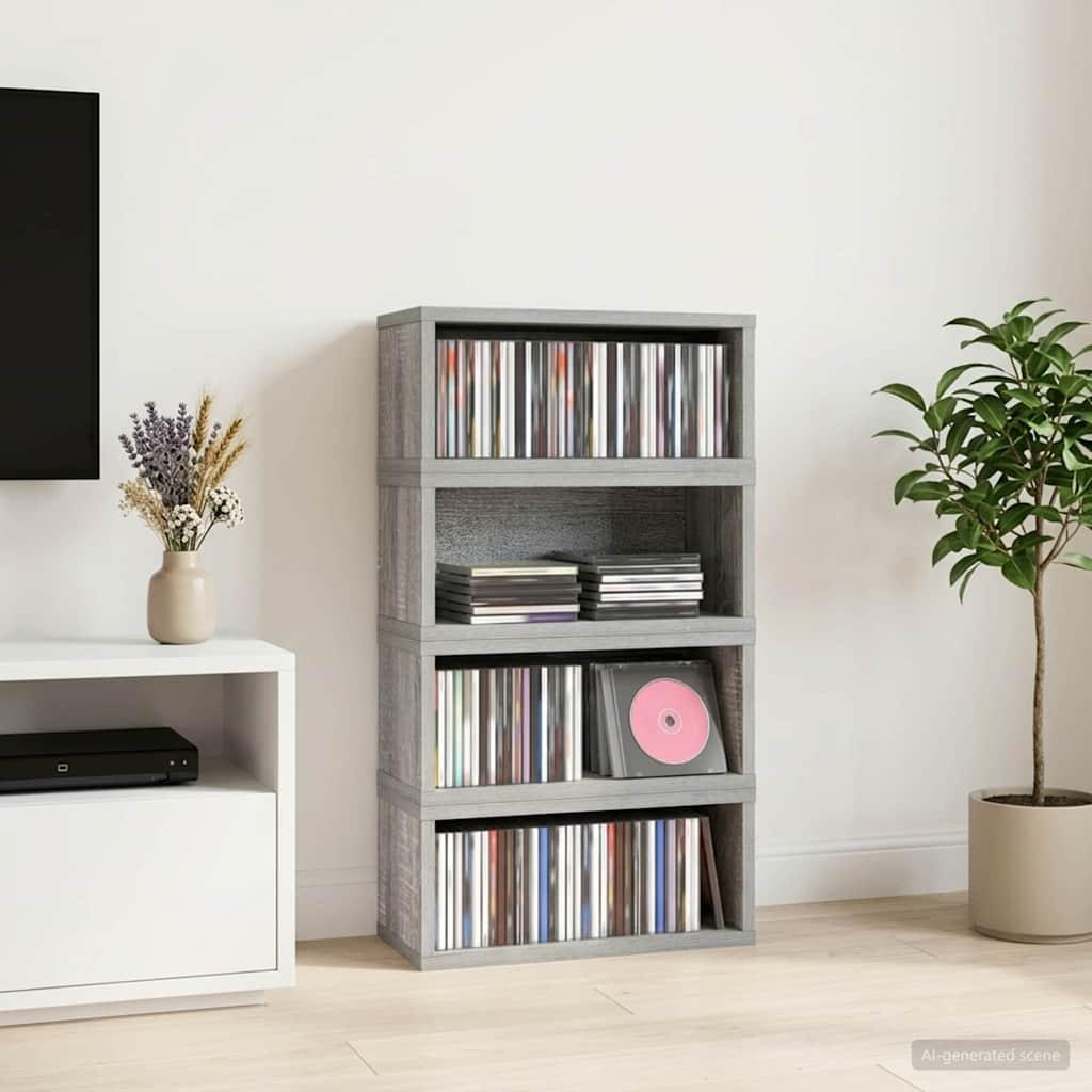 CD opbevaringsrække 4 stk. grå sonoma 40 x 17 x 17 cm
