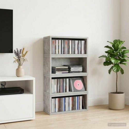 CD opbevaringsrække 4 stk. betongrå 40 x 17 x 17 cm