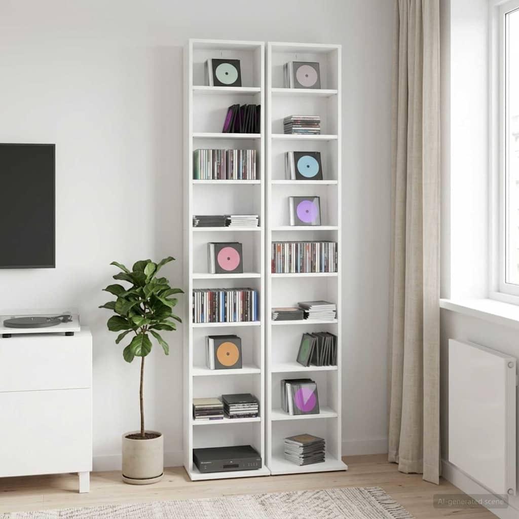 CD skab 2 stk. hvid 33 x 23,5 x 175 cm i konstrueret træ