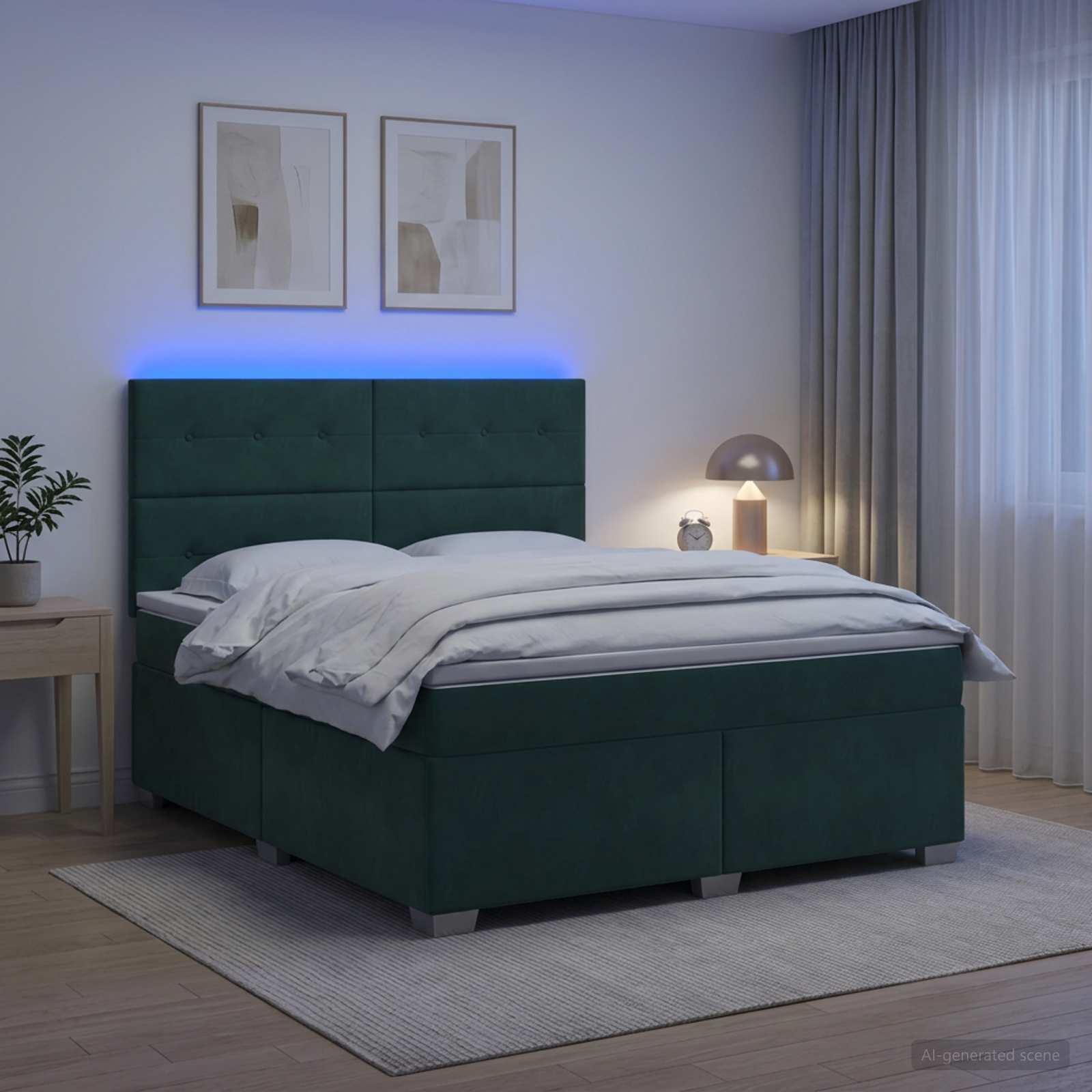 Boksmadras seng med topmadras 160 x 200 cm mørkegrøn fløjl