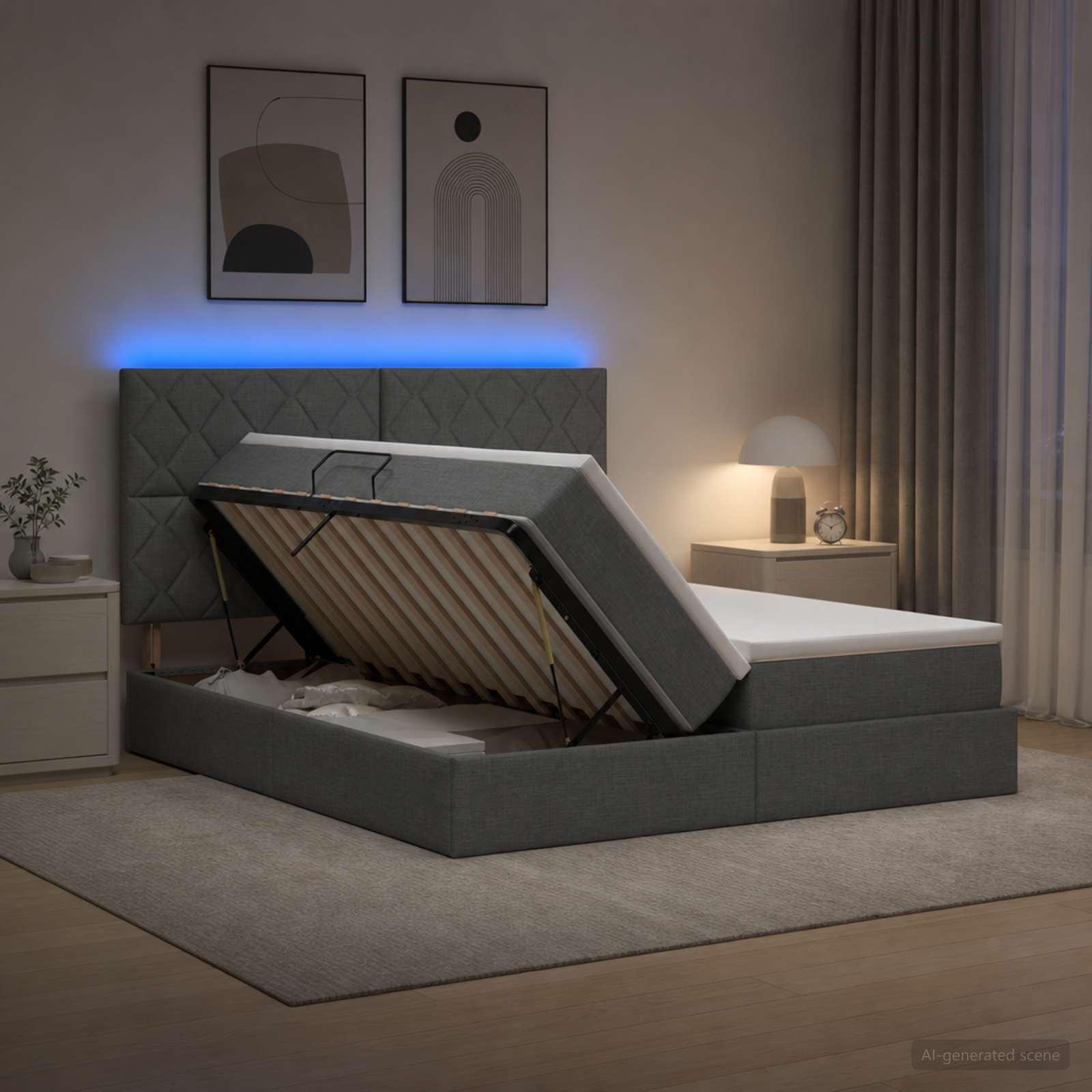 vidaXL LED opbevarings seng med madras Mørkegrå 180 x 200 cm Stof
