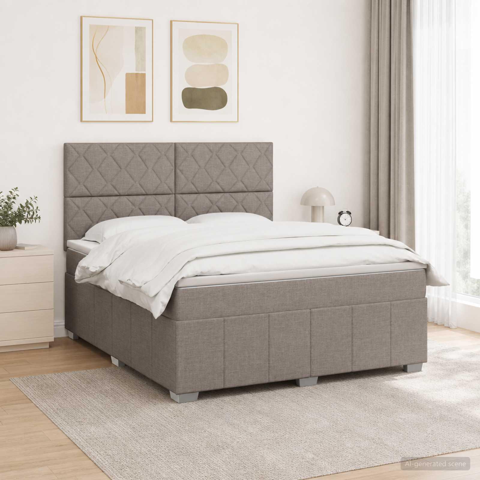 Boksmadras seng med topmadras 180 x 200 cm i gråbrun stof