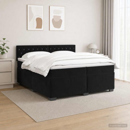 Kontinentalseng med madras og LED sort 200 x 200 cm velour
