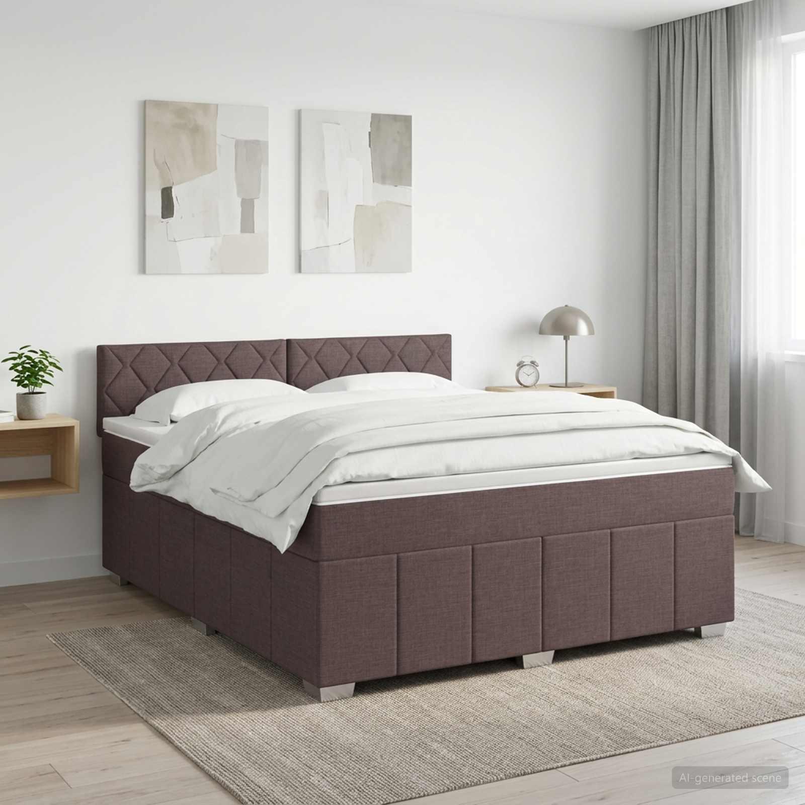 Kontinentalseng med madras og topmadras 160 x 200 cm stof mørk brun