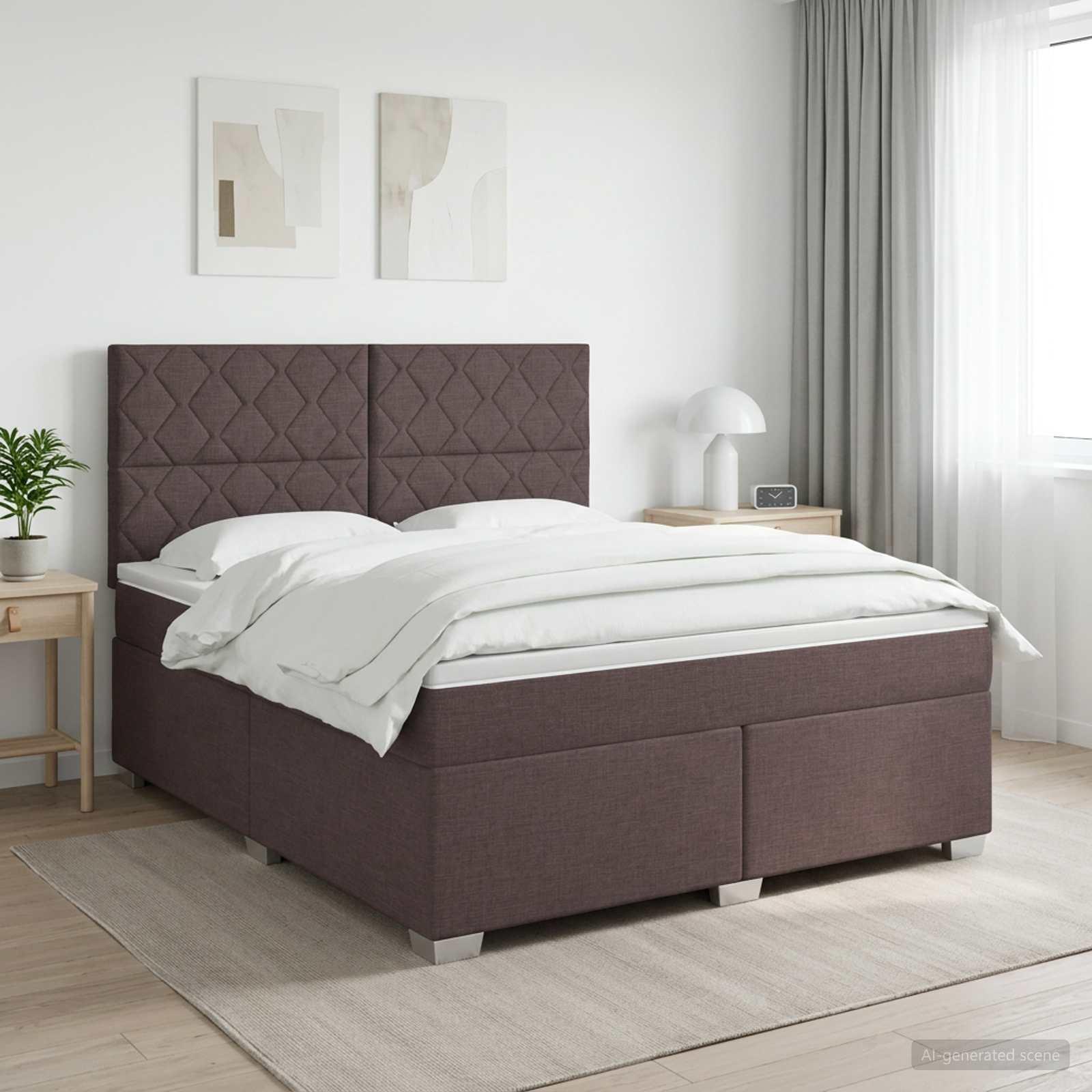 Kontinentalseng med madras og topmadras 180 x 200 cm - mørk brun stof