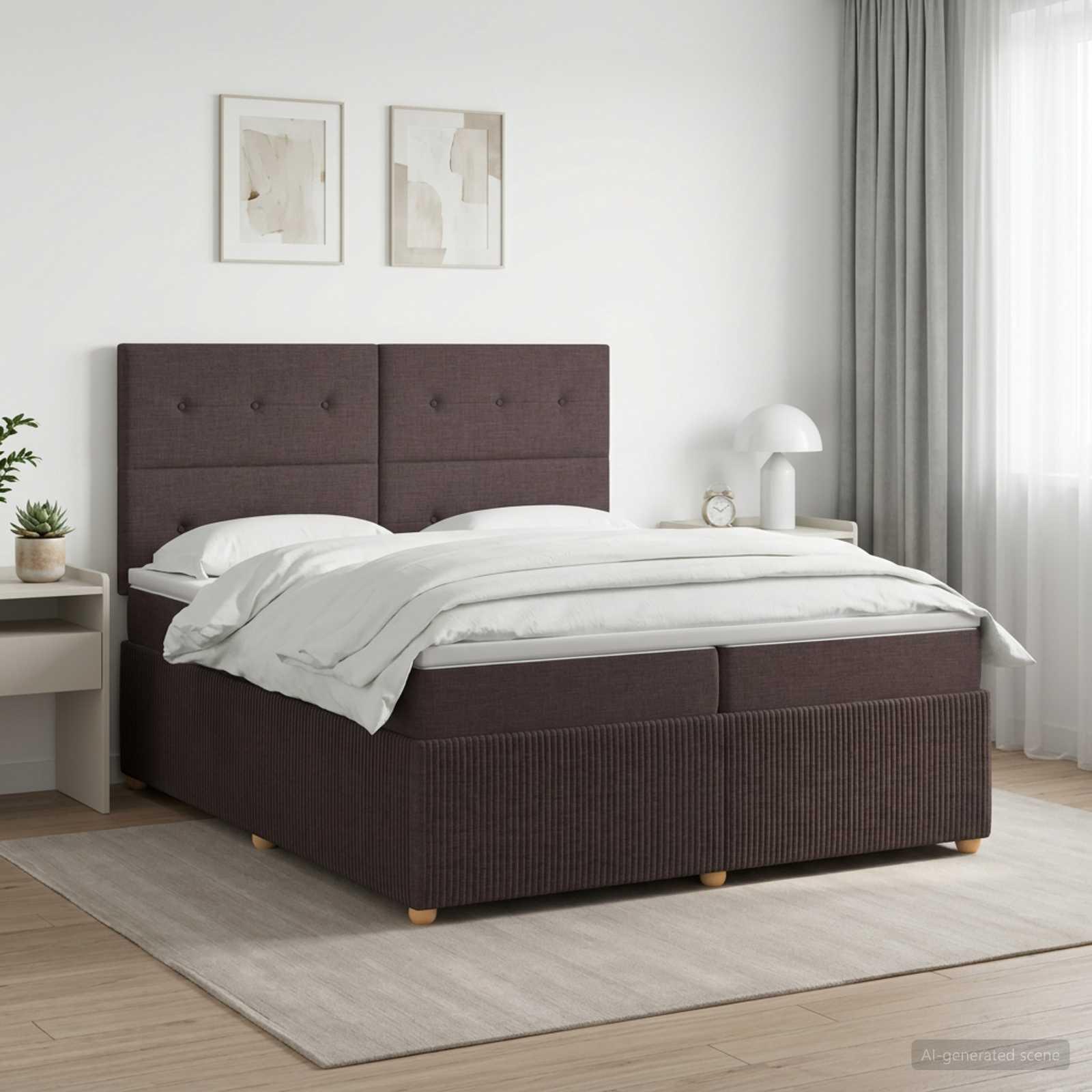 Boksmadras-seng med topmadras 200 x 200 cm mørk brun stof