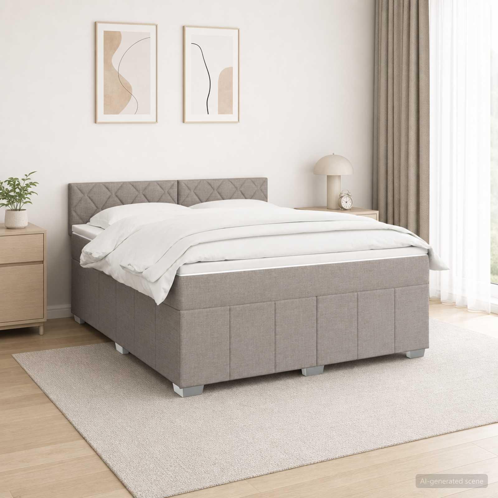 Kontinentalseng med madras og topmadras 140 x 200 cm gråbrun stof