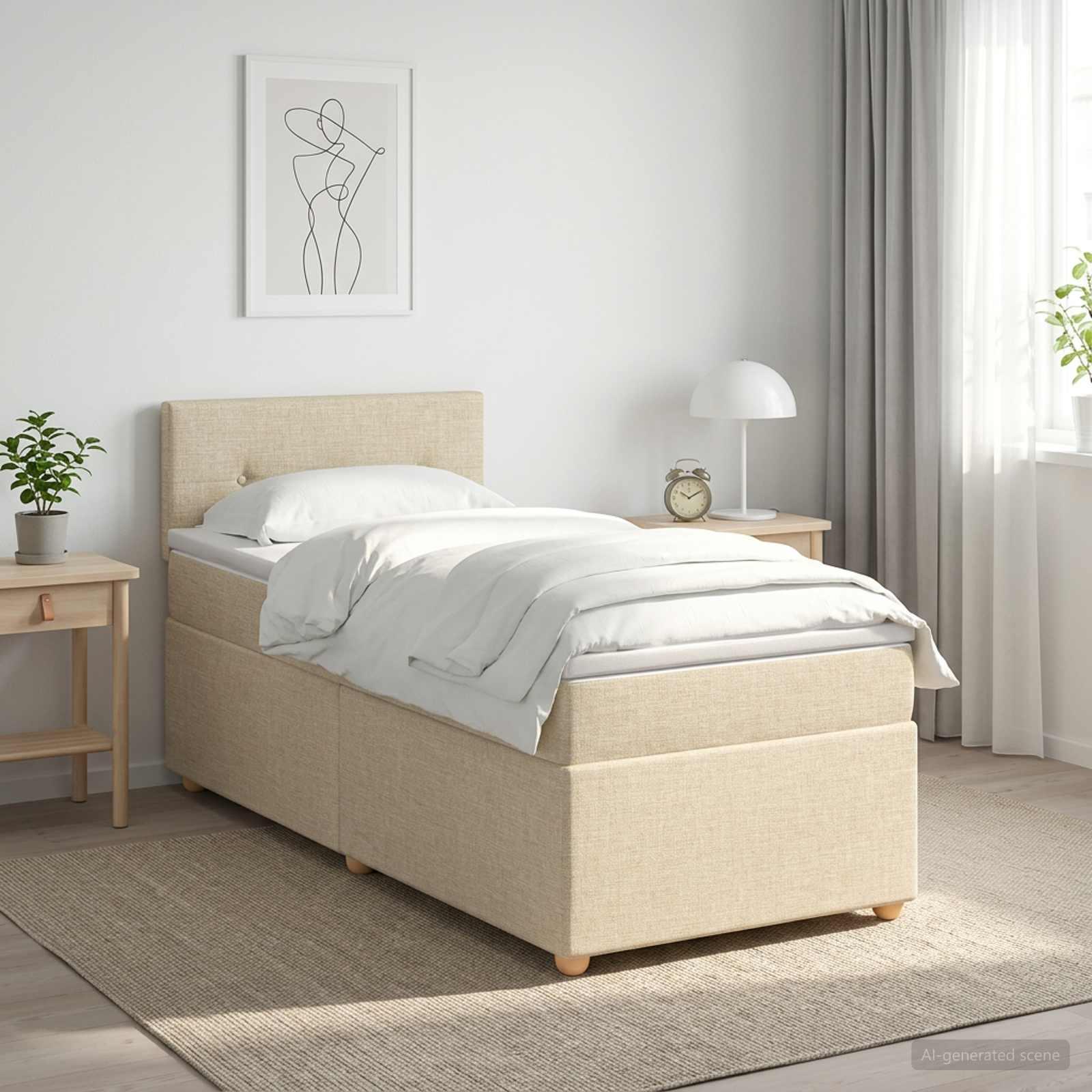 Boxmadras med topmadras Cremefarvet 100 x 200 cm Stof