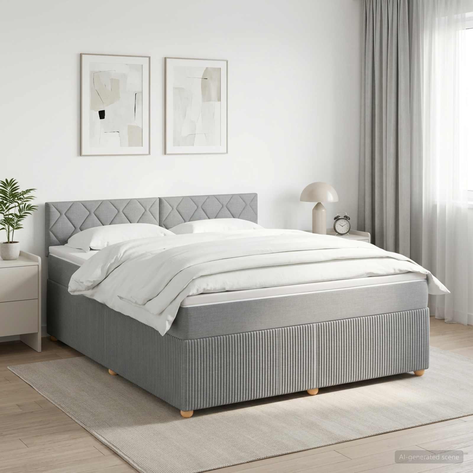 Seng med madras og topmadras 180 x 200 cm lysegrå stof