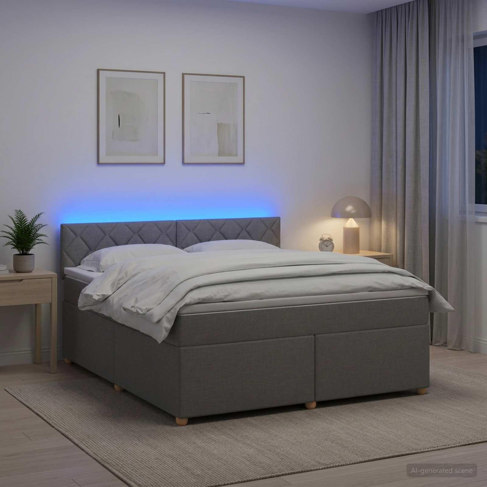 Boksmadrasseng med topmadras og LED lysegrå 140 x 200 cm