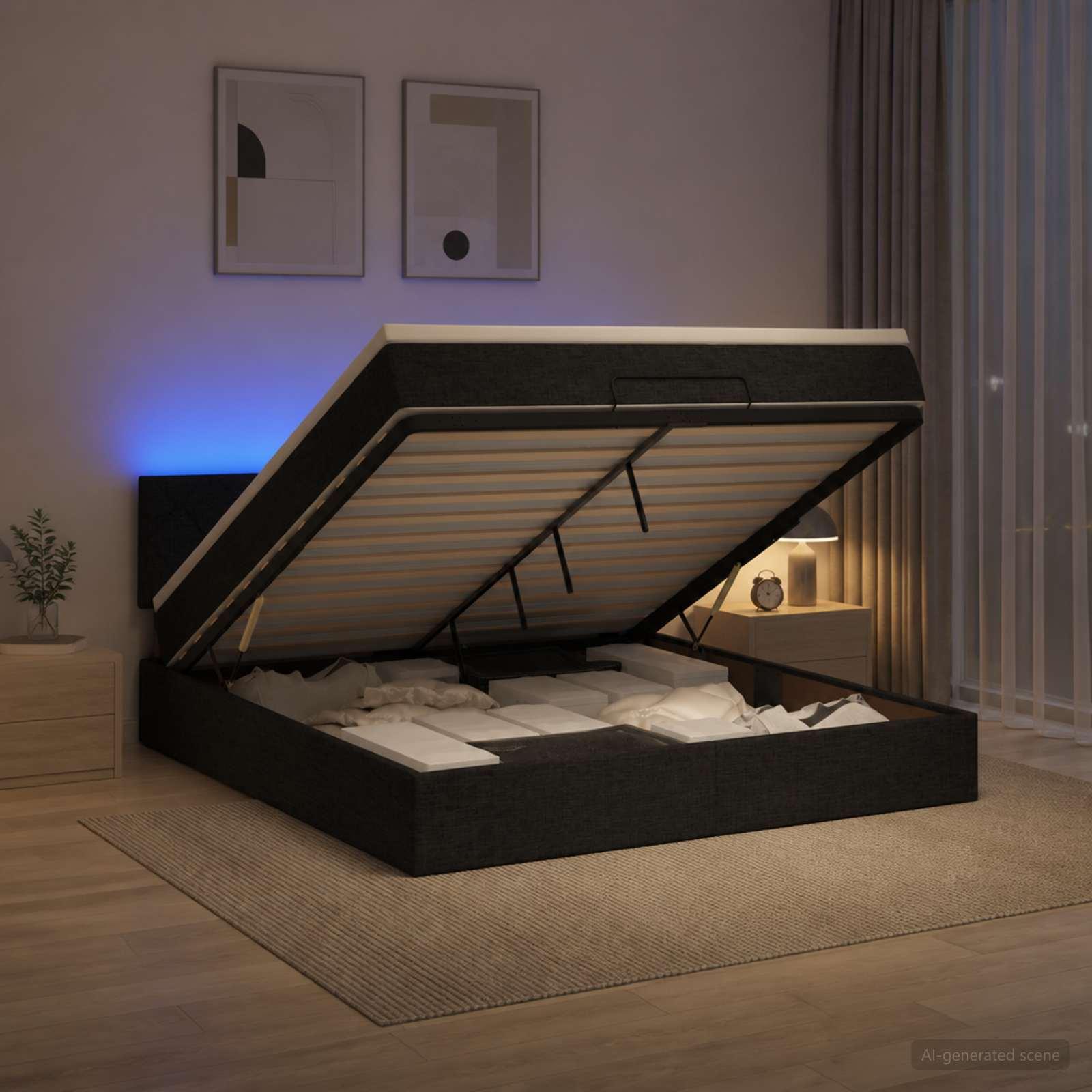 vidaXL Ottoman seng med madras og LED Sort 140 x 200 cm Stof