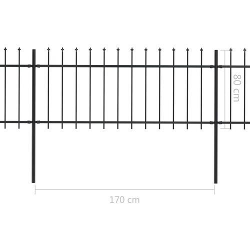 Havehegn med spydtop 8,5 x 0,8 m sort stål