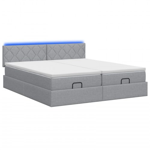Ottoman seng med madras og LED lysegrå 180 x 200 cm stof