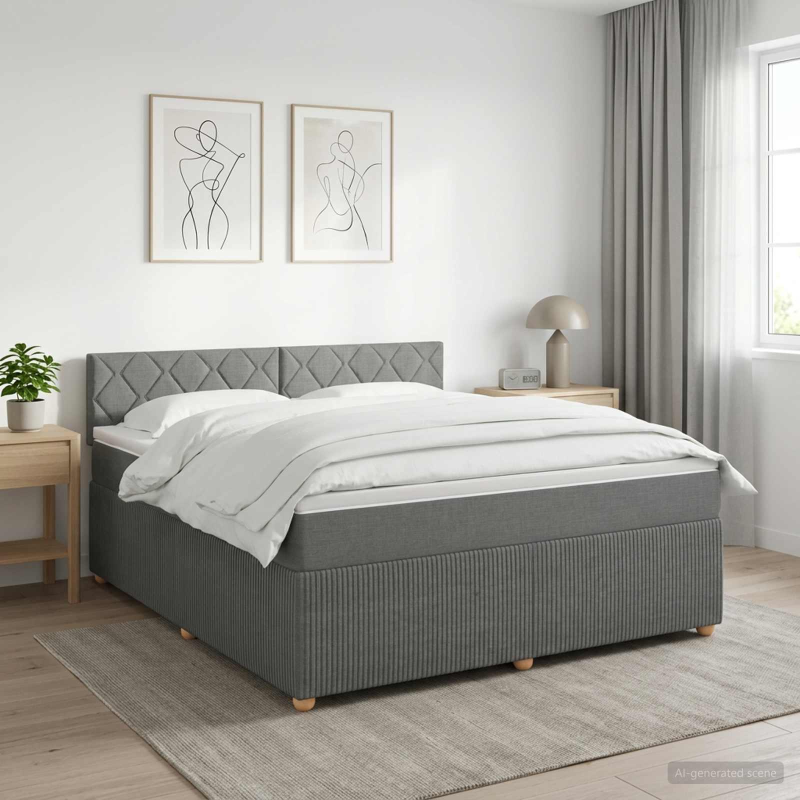 Kontinentalseng med topmadras 140 x 190 cm i stof - mørkegrå