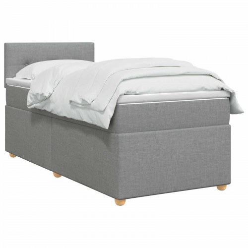 Seng med madras og topmadras 80 x 200 cm med hovedgærde - lysegrå stof