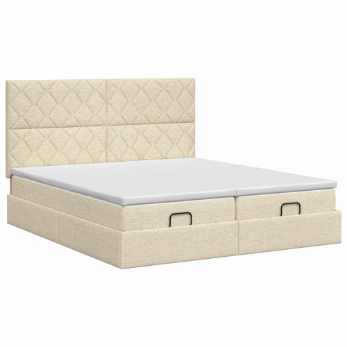 Ottoman seng med opbevaring 180 x 200 cm med madras og hovedgærde 2 stk. - cremefarvet stof