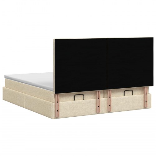 Ottoman seng med opbevaring 180 x 200 cm med madras og hovedgærde 2 stk. - cremefarvet stof