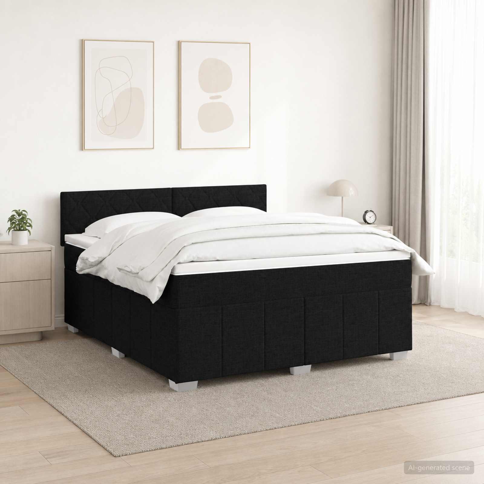 Kontinentalseng med topmadras og hovedgærde 140 x 200 cm - sort stof