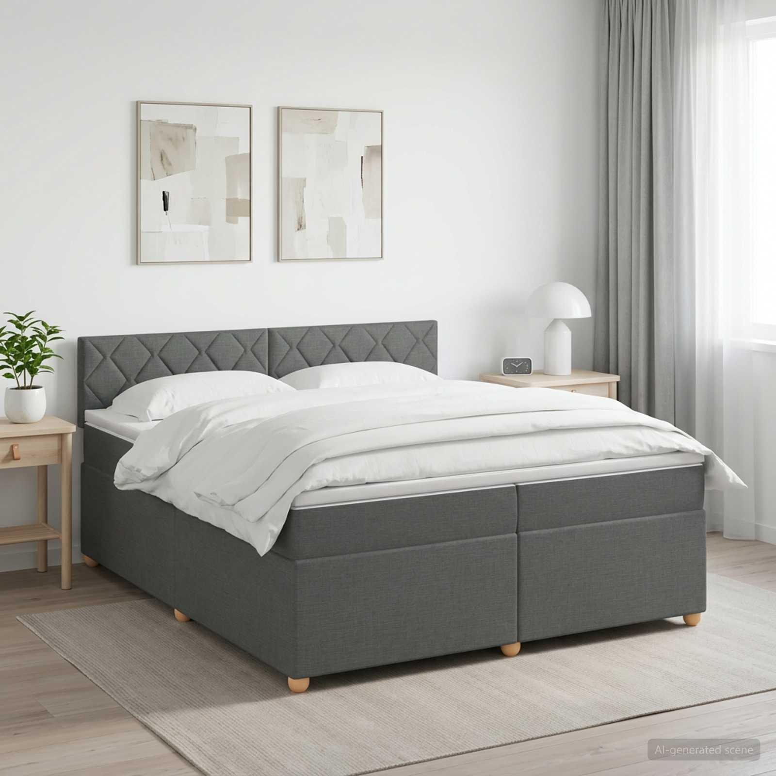 Kontinentalseng med topmadras 200 x 200 cm mørkegrå stof