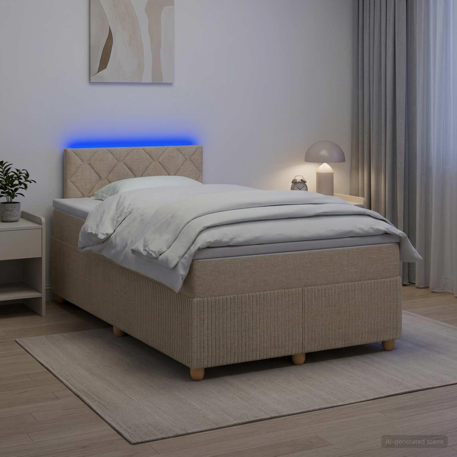 Boksmadras seng med topmadras og LED cremefarvet 120 x 190 cm