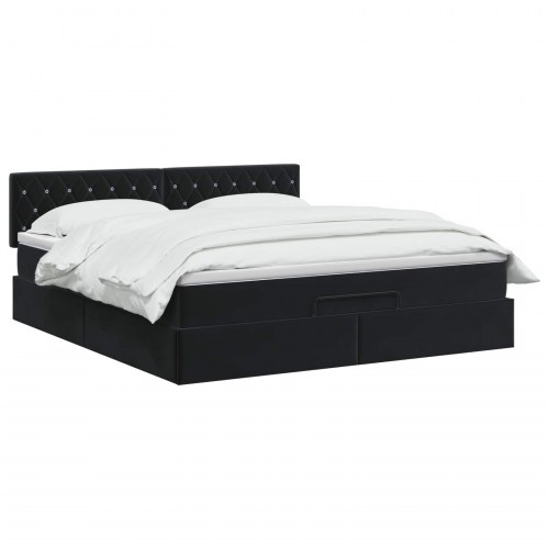 Ottoman seng med madras og LED 140 x 200 cm i sort velour
