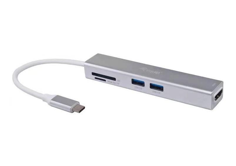 EQUIP USB-C adapter med HDMI, 2 x USB 3.0, SD og TF 4K 30 Hz 0,15 m aluminium