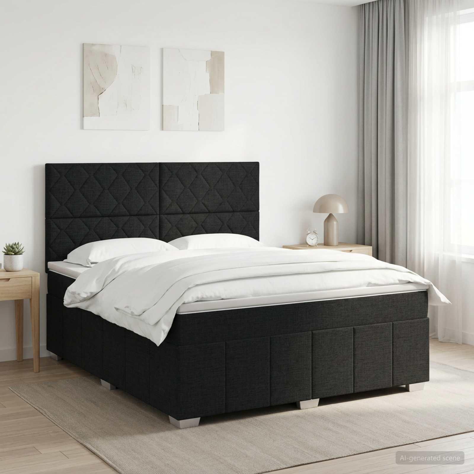 Kontinentalseng med topmadras og justerbart hovedgærde 140 x 200 cm sort stof