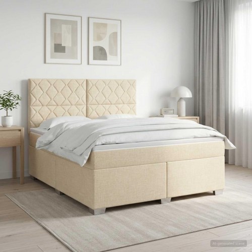 Kontinentalseng med topmadras 180 x 200 cm cremefarvet stof