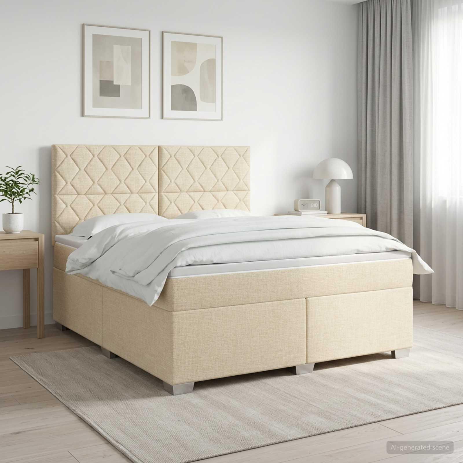 vidaXL Boxmadras med topmadras Cremefarvet 180 x 200 cm Stof
