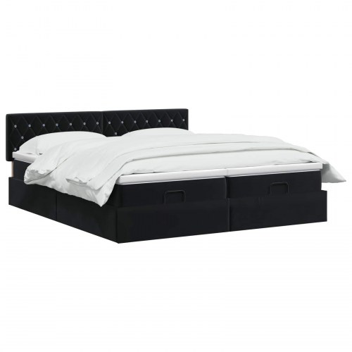 Ottoman seng med madras og hovedgærde 2 stk sort fløjl 160 x 203 cm