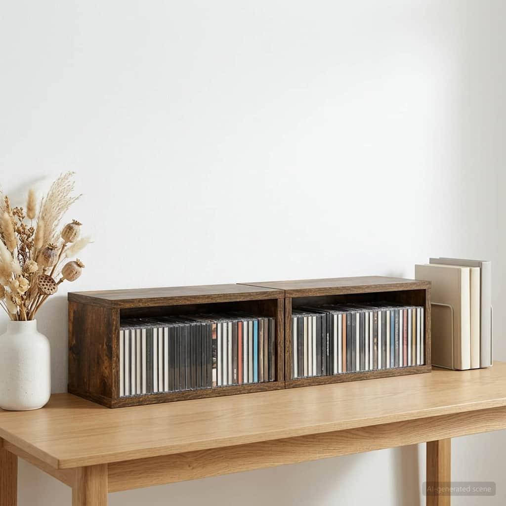 CD opbevaringsrække 2 stk. i røget eg 40 x 17 x 17 cm