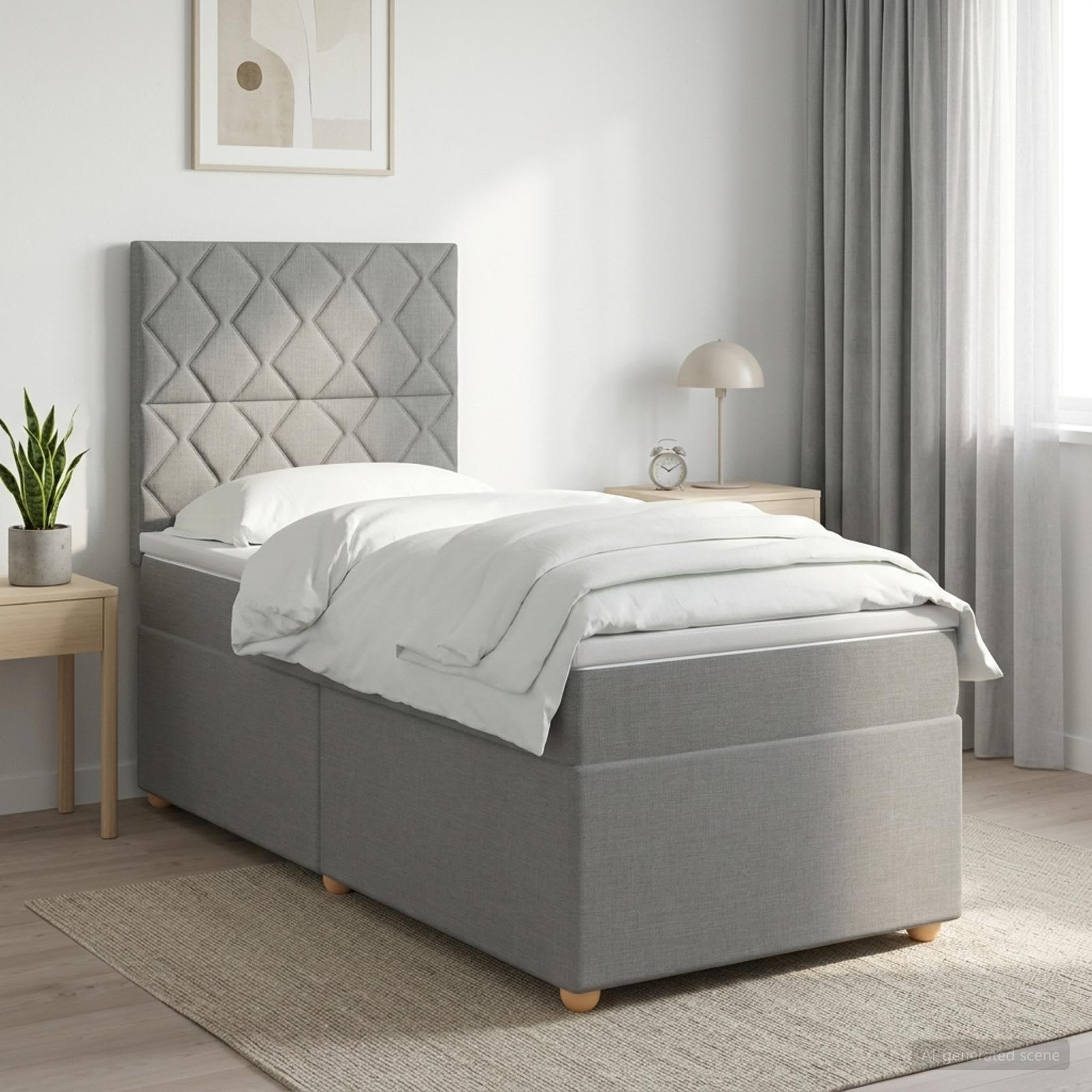 vidaXL Boxmadras med topmadras med hovedgærde Lysegrå 90 x 190 cm Stof