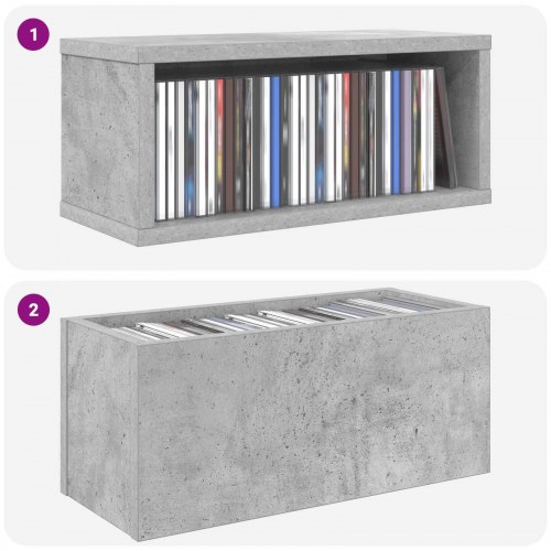 CD-opbevaringsrække 2 stk. - betongrå 40 x 17 x 17 cm
