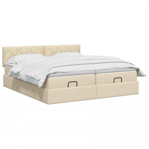 Ottoman seng med madrasser og hovedgærde 180 x 200 cm - 2 stk., cremefarvet stof