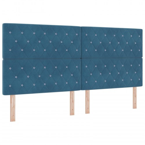 Ottoman seng med madras og LED mørkeblå 200 x 200 cm fløjl