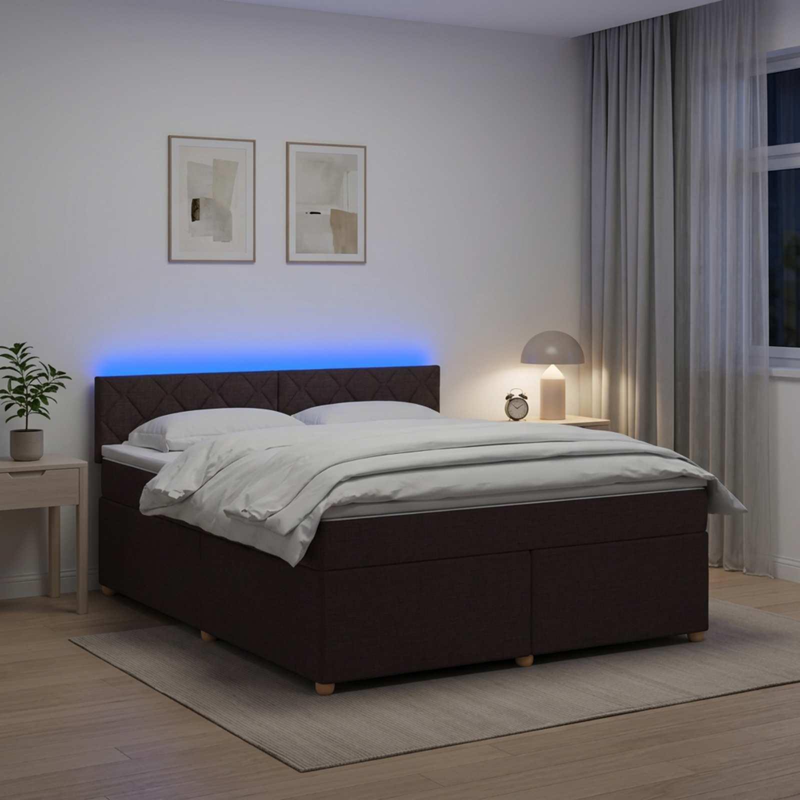Boksmadrasseng med madras og topmadras 160 x 200 cm mørk brun stof