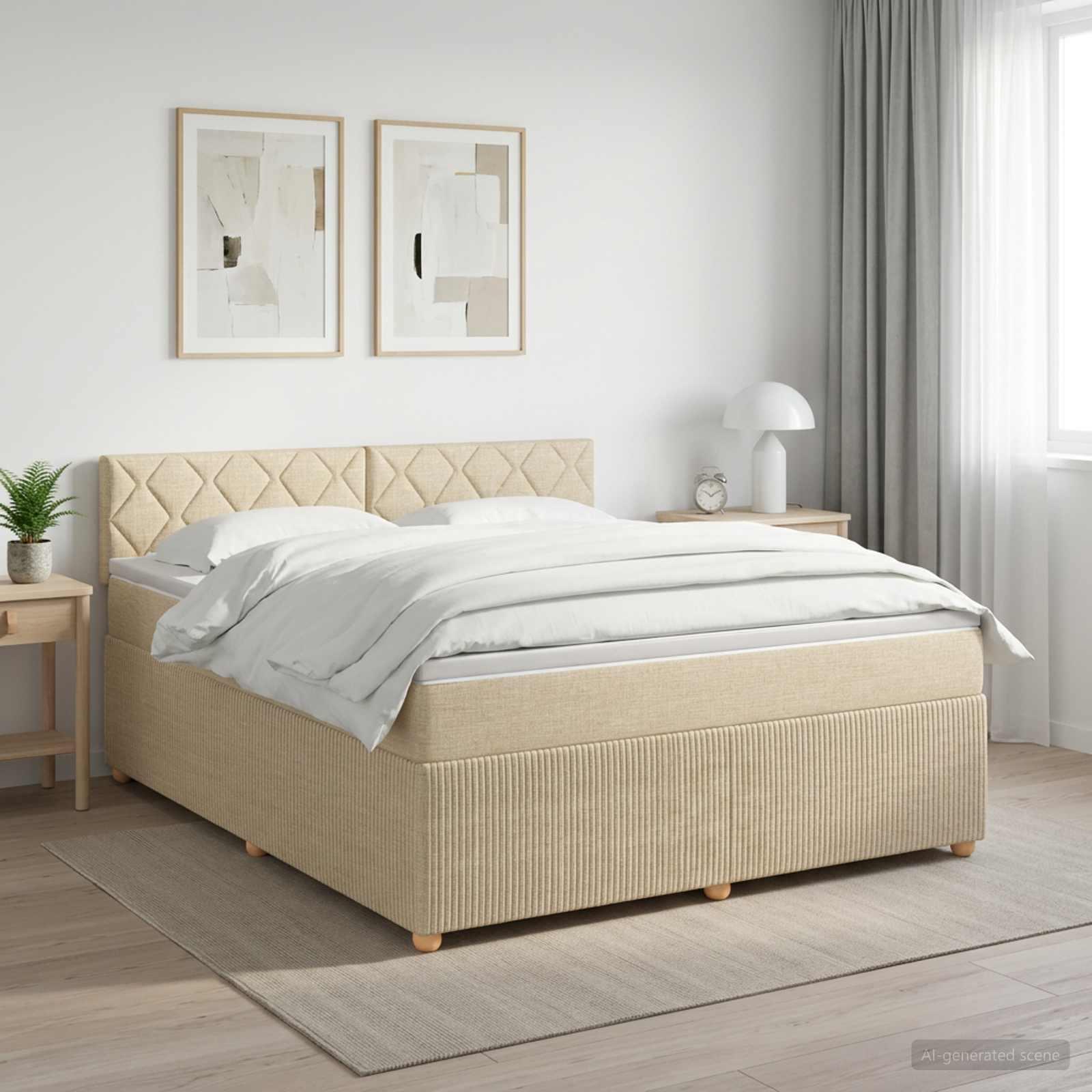 vidaXL Boxmadras med topmadras Cremefarvet 180 x 200 cm Stof