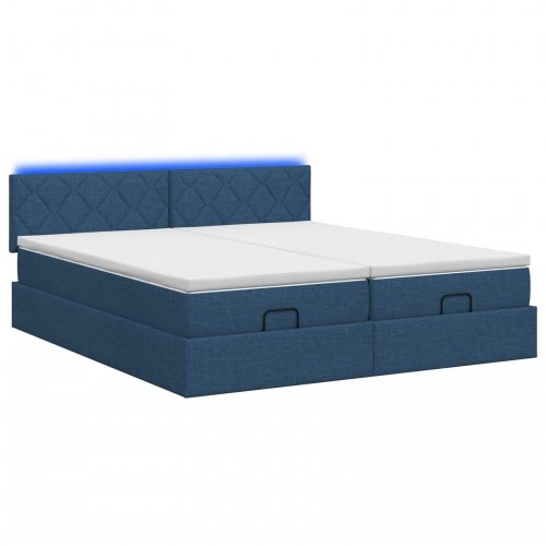 Ottoman seng 180 x 200 cm med madras, LED og opbevaring - blå stof