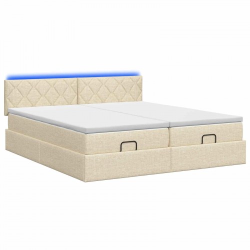 Ottoman seng 180 x 200 cm med madras, LED og opbevaring - cremefarvet stof
