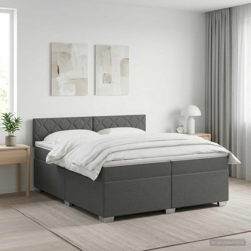 Kontinentalseng med madras og topmadras 200 x 200 cm mørkegrå stof