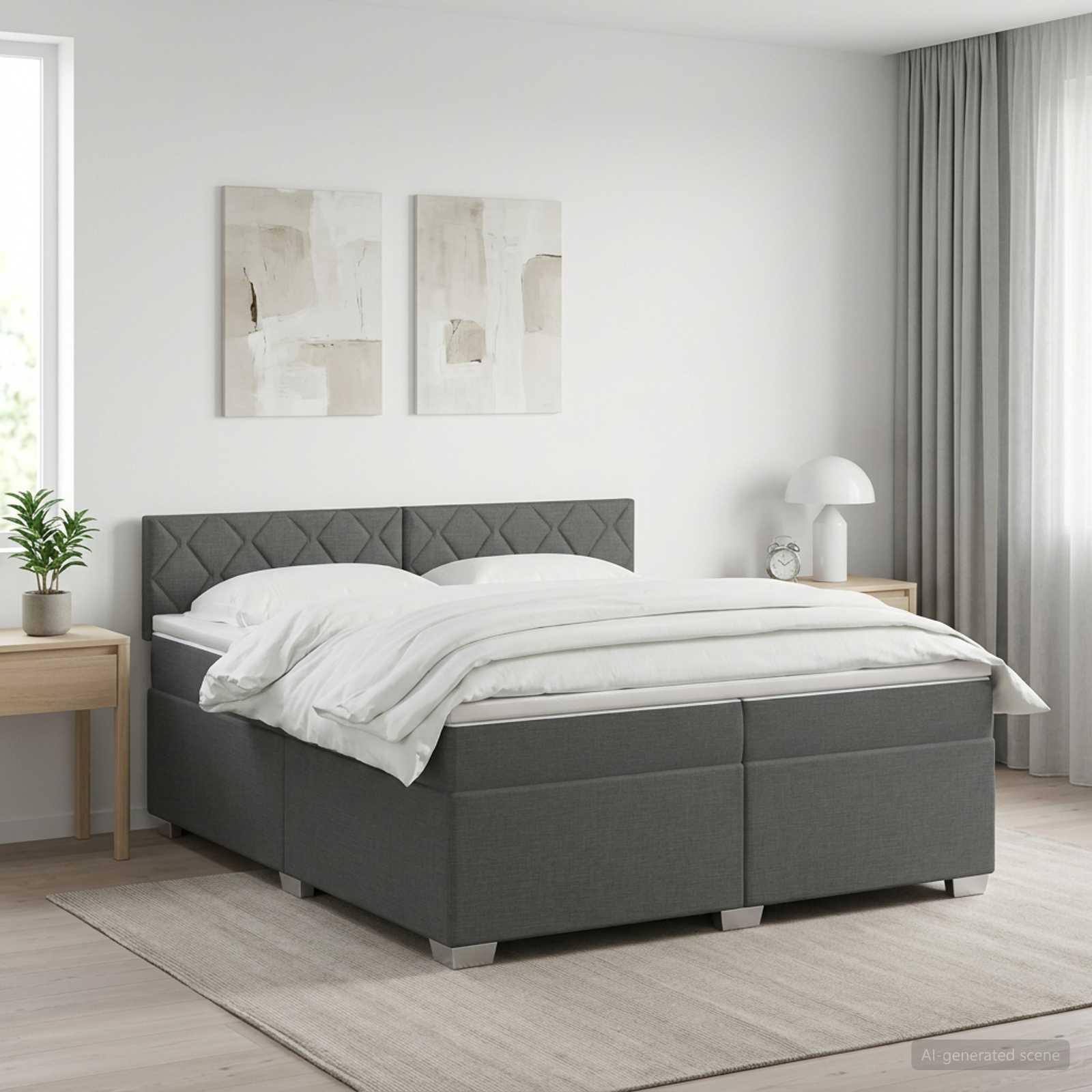 Kontinentalseng med madras og topmadras 200 x 200 cm mørkegrå stof