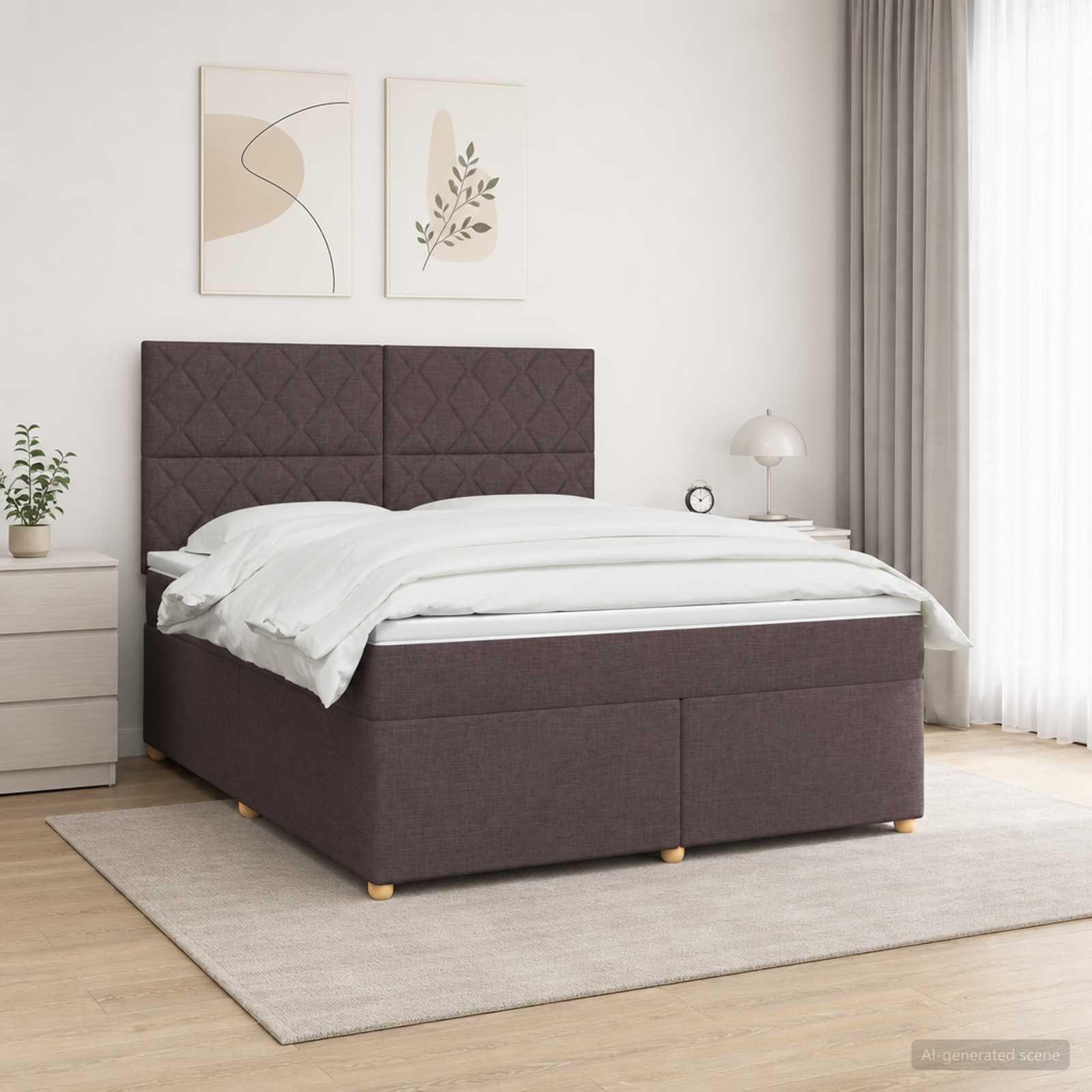 Seng med madras, topmadras og LED mørk brun 140 x 190 cm